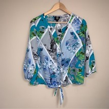 Adrienne Vittadini Blouse Womens Large Beachy Resortwear Top Shirt Floral Blue - £15.64 GBP