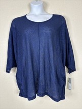 NWT Apt. 9 Womens Plus Size 2X Blue Metallic Knit Scoop Neck Top Elbow Sleeve - £16.19 GBP