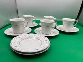 Set of 5 Tirschenreuth Baroness FLEUR DE LIS BLUE Cup &amp; Saucer Sets Germany ++ - $124.99