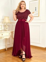 Elegant Evening Dress Long Asymmetrical Short Sleeve O-Neck Sequined Gown 2023 E - £102.14 GBP