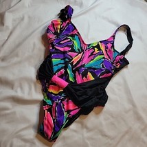 VTG 1990s Catalina One Piece Swimsuit Size 16W 1X Black Pink Blue Green Belted - £18.07 GBP