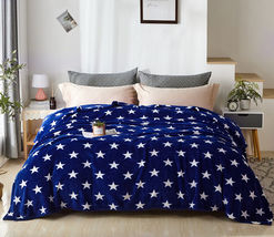 Navy Star - Throw Super Soft Flannel Fleece Blanket Lightweight Bed Warm - £15.73 GBP