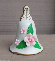 Old Vintage Bisque Collector&#39;s Bell w Pink Flowers 1977 Spencer Gift Inc. - £6.96 GBP