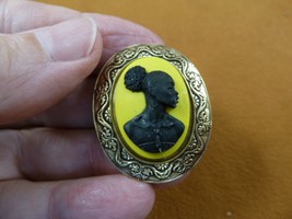 (CA10-132) RARE African American LADY yellow + black CAMEO oval Pin Pendant - £21.61 GBP