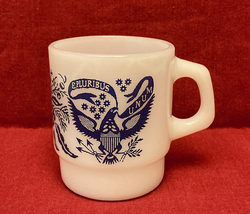 Vintage Fire King mug E Pluribus Unum eagle national Great Seal Anchor Hocking - £8.04 GBP