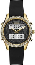 GUESS Goldtone Crystal Watch Black Rubber 38mm Black Rubber Strap - £106.05 GBP