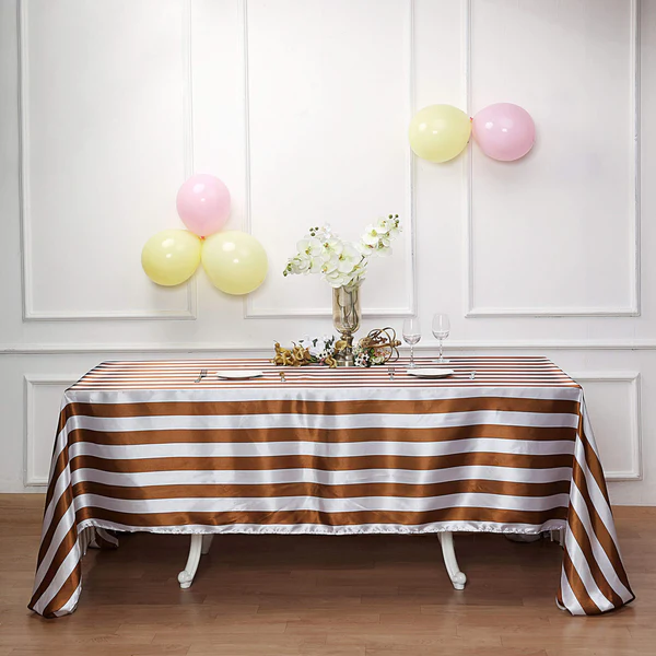 Gold - 90&quot;x156&quot; Rectangle Tablecloth Seamless Stripe Satin Weddings - £32.27 GBP