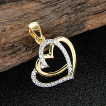 0.75 Ct Round Cut Moissanite Double Heart Pendant Gift IN 14K Yellow Gold Plated - £96.40 GBP