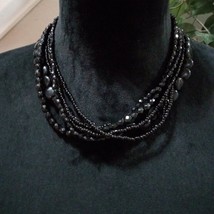 Womens Fashion Multistrand Black Color Beaded Choker Necklace w/ Lobster Clasp - £21.36 GBP