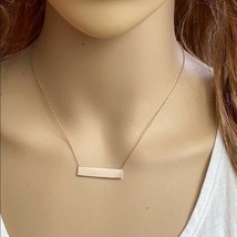 925 Sterling Silver Rose Gold Plated Bar Plate Rectangle Geometric Necklace - £23.82 GBP