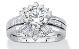 Round Cz Jacket Bridal 3 Piece Ring Set Platinum Sterling Silver 6 7 8 9 10 - £158.17 GBP