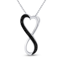 Sterling Silver Black Color Treated Diamond Infinity Heart Pendant 1/10 Ctw - £87.56 GBP