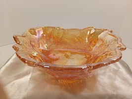 Vintage Amber Carnival Glass Bowl with Berries and Leaves- Triangular Ca... - $9.90