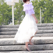 White High-low Tulle Maxi Skirt Outfit Womne Custom Plus Size Fluffy Tulle Skirt image 3