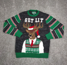 Ugly Christmas Sweater Adult Med GET LIT Winter Reindeer Holiday Lights Santa - £23.97 GBP