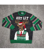 Ugly Christmas Sweater Adult Med GET LIT Winter Reindeer Holiday Lights ... - £24.03 GBP