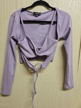 Misguided Lilac Long Sleeves  Party Crop Top - £3.68 GBP