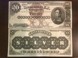 Reproduction Copy 1880 $20 Silver Certificate Comm. Stephen Decatur US Currency - $3.99