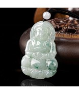 Floating Flower Pattern Guanyin Natural Burma Jade Pendant Necklace, 100... - £301.13 GBP