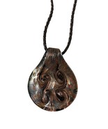 Artisan Hand blown glass pendant Necklace Vintage 2.5&quot; x 2&quot; Murano style - £11.57 GBP