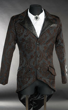 Men&#39;s Black Brown Brocade Steampunk Tailcoat Victorian Vampire Goth Jacket - £76.71 GBP