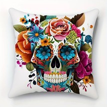  18x18 Sugar Skull Tattoo Floral Throw Pillow Cover Zipper Closure NO INSERT - £7.97 GBP