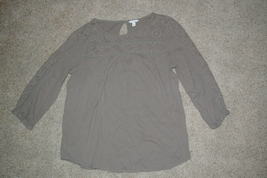 Sonoma Peasant Style Top Blouse Shirt Olive Green Size L - $9.00