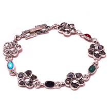 Multi Cut-Stone Gemstone Fashion Ethnic Marcasite Bracelet Jewelry 7-8&quot; SA 1160 - £4.78 GBP