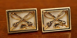 Vintage Estate Mens Jewelry Fly Fishing Theme Rod Reel SWANK Cufflinks Set - £19.46 GBP