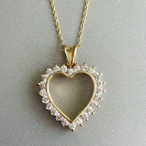 Estate Cubic Zirconia Gold Vermeil Sterling Silver Heart Pendant Necklace - £55.06 GBP