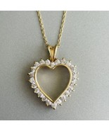 Estate Cubic Zirconia Gold Vermeil Sterling Silver Heart Pendant Necklace - £55.12 GBP