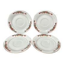 4 Poinsettias and Ribbons Fine China Saucer Plates 6&quot; Only - £7.85 GBP