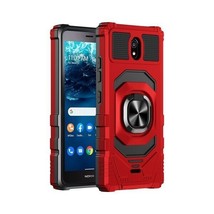 For Nokia C100 N152Dl - Hard Hybrid Magnetic Ring Kickstand Armor Red Black Case - £15.17 GBP