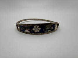 Vintage Sterling Silver Mother of Pearl Abalone Blue Butterfly Hinged Bracelet - £18.99 GBP