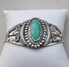 NATIVE AMERICAN NAVAJO 925 STERLING SILVER NATURAL  20x10 mm TURQUOISE B... - $170.28