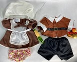 2 Build a Bear Thanksgiving Pilgrim Costumes Black Brown White Dress Apr... - $44.99