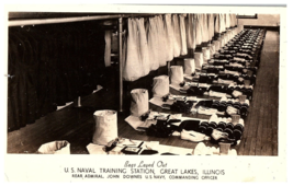 Bags Laid Out US Naval Training Station Great Lakes IL RPPC Postcard 1947 - £9.12 GBP