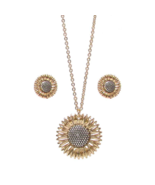 Sunflower Pendant Necklace and Earrings Set Gold Leaf - £11.90 GBP