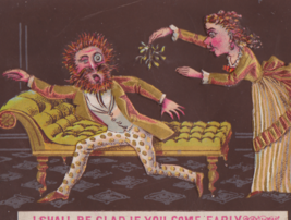 1800&#39;s Victorian Comic Christmas Card Man Running From Woman W/ Mistletoe - $8.00