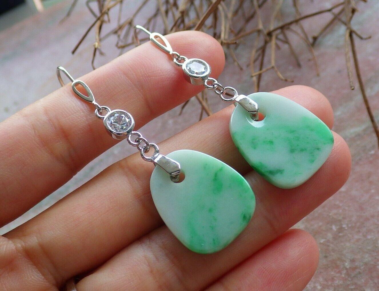 Sterling Silver 0.925 Natural A Jade jadeite Rectangle Earrings Dangle 耳环 536584 Item image 4