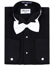 New Berlioni Italy Men&#39;s Premium Tuxedo Dress Shirt Wingtip Collar Bow-Tie Black - £20.73 GBP