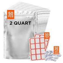50Pc-2 Quart Mylar Bags For Long-Term Food Storage -10 Mil Thick, 300Cc ... - $48.99