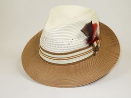 Men's Braid Straw style Fedora 2 Tone Hat by BRUNO CAPELO Giancarlo GI670 Beige image 2