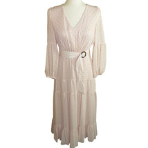 Taylor Dusty Pink Clip Dot Balloon Sleeve Tiered Chiffon Midi Dress Size 6 - $39.99