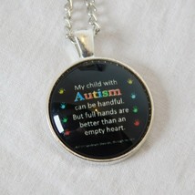 Child Autism Handful Empty Heart Silver Tone Cabochon Pendant Chain Necklace Rd - £2.39 GBP