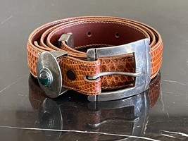 Pat Areias Size 30 Lizard Leather Belt w Sterling Silver .925 and Stone Buckle - £236.57 GBP
