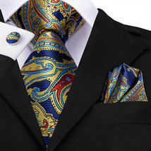 Blue &amp; Gold (Paisley) Necktie Set (with Hanky and Cufflinks) - £15.92 GBP