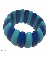 Vintage Blue Resin Stretch Bangle Cuff Bracelet 60&#39;s 70&#39;s. 7.5” - $55.56 CAD
