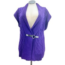 American Living Sweater Vest Women&#39;s L Purple Leather Closure Shawl Collar - £17.12 GBP