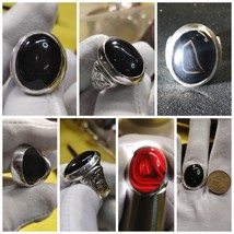 Natural Motive Black Yemeni Agate With Silver Round Stem Ring - $177.69